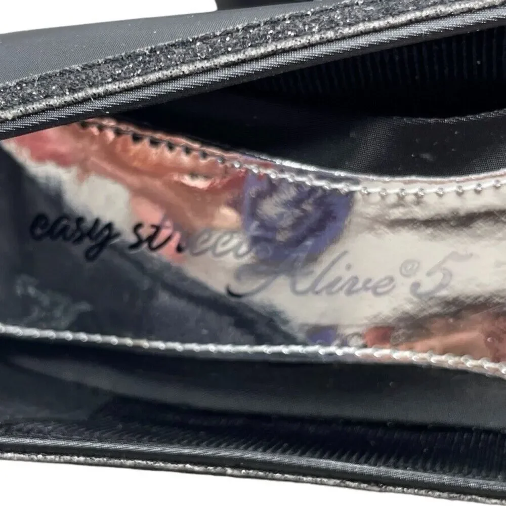 Easy Street Womens Alive@5‎ Black Black Glitter Dance Flex Heel Pump Size 7.5